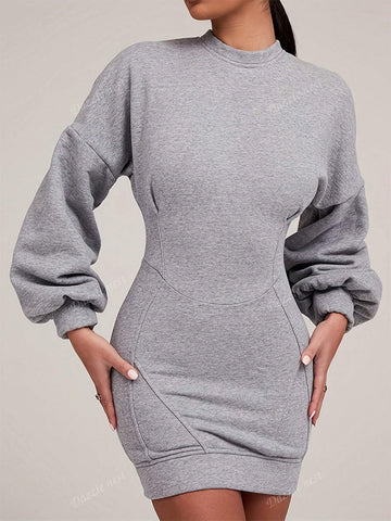 1pc Fashion Solid Color Bodycon Sweatshirt Dress With Long Sleeves, Autumn/Winter
