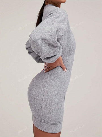 1pc Fashion Solid Color Bodycon Sweatshirt Dress With Long Sleeves, Autumn/Winter