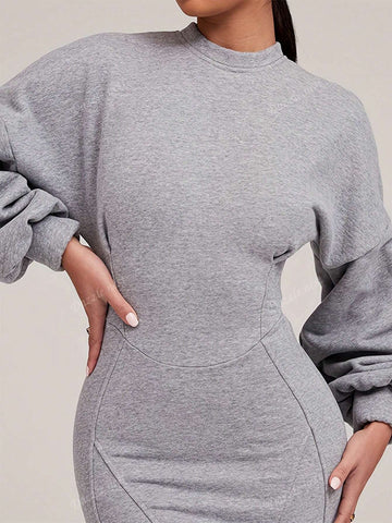 1pc Fashion Solid Color Bodycon Sweatshirt Dress With Long Sleeves, Autumn/Winter