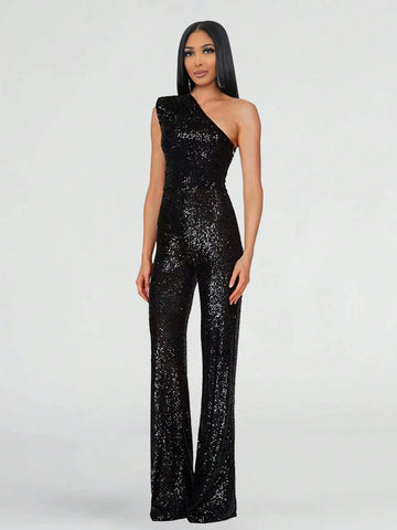 1pc Fashion Sparkly Sleeveless Jumpsuit For Party