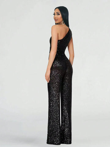 1pc Fashion Sparkly Sleeveless Jumpsuit For Party