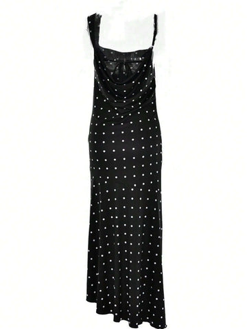 1pc Fashionable And Sexy Ladies' Polka Dot Print Slit Summer Dress