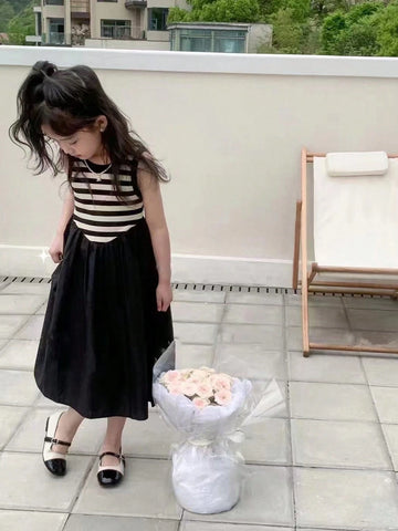 1pc Fashionable Striped Vest Sleeveless Dress For Toddler Girls, Summer