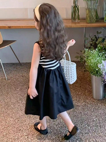 1pc Fashionable Striped Vest Sleeveless Dress For Toddler Girls, Summer