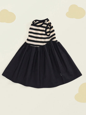 1pc Fashionable Striped Vest Sleeveless Dress For Toddler Girls, Summer