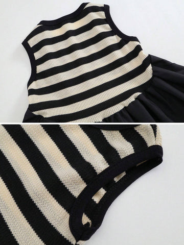 1pc Fashionable Striped Vest Sleeveless Dress For Toddler Girls, Summer