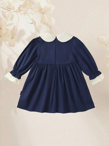 1pc French Style Rural Princess Fairy Tale Pure Cotton Rabbit Embroidered Doll Collar Sweet Lovely Long-Sleeved Princess Dress For Girls, Vacation, Casual, Spring And Autumn