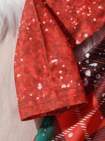 1pc Girl Casual Christmas Style Snowflake, Snowman, Christmas Tree & Santa Claus Print Soft & Comfortable Knitted Fabric Long Sleeve Dress, Autumn/Winter