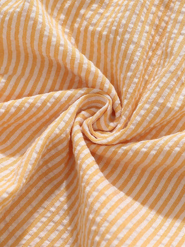 1pc Girl Doll Collar Stripe Short Sleeve Dress With Anchor And Cute Duck Pattern For Summer
