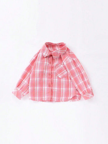 1pc Girl Plaid Print Long Sleeve Casual Shirt, Spring Autumn