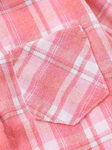1pc Girl Plaid Print Long Sleeve Casual Shirt, Spring Autumn