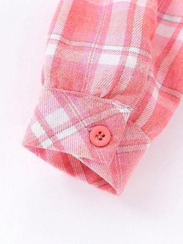 1pc Girl Plaid Print Long Sleeve Casual Shirt, Spring Autumn