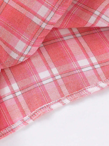 1pc Girl Plaid Print Long Sleeve Casual Shirt, Spring Autumn