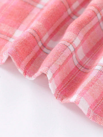 1pc Girl Plaid Print Long Sleeve Casual Shirt, Spring Autumn