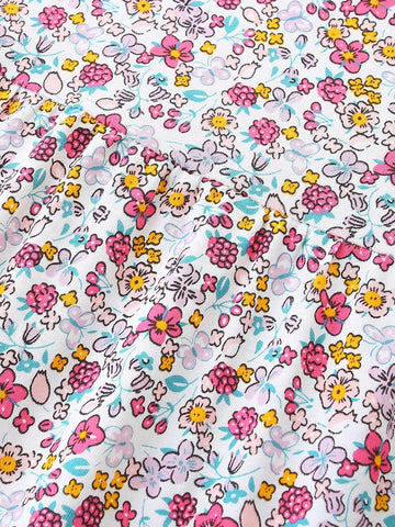 1pc Girls" Casual Cartoon Little Duck Embroidered Patchwork Floral Round Neck Short Sleeve Dress For Summer