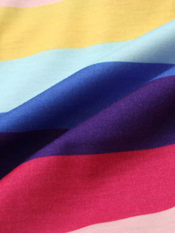 1pc Girls' Casual Colorful Striped Soft Comfortable Knitted Shirt Collar Pleated Dress, Autumn/Winter