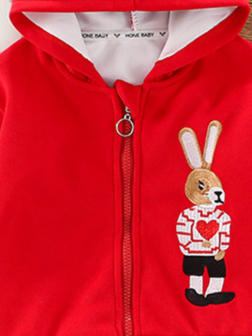 1pc Girls Casual Cute Stylish Minimalist Cartoon Embroidered Zipper Hoodie Jacket For Spring Autumn Wear