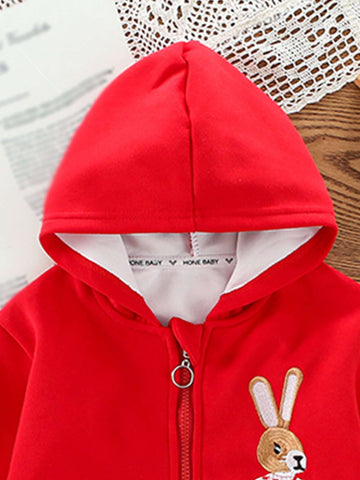 1pc Girls Casual Cute Stylish Minimalist Cartoon Embroidered Zipper Hoodie Jacket For Spring Autumn Wear