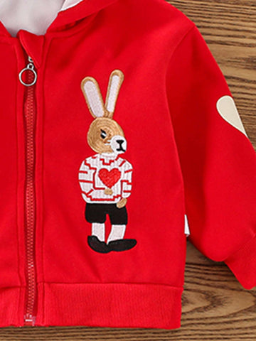 1pc Girls Casual Cute Stylish Minimalist Cartoon Embroidered Zipper Hoodie Jacket For Spring Autumn Wear