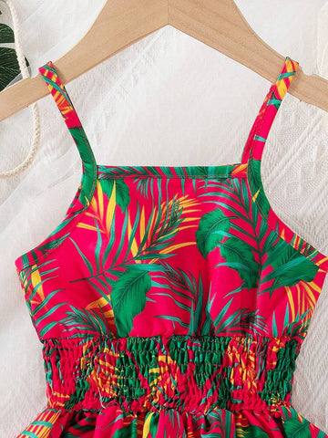 1pc Girls' Casual Digital Printed Sleeveless Cami Dress, Summer