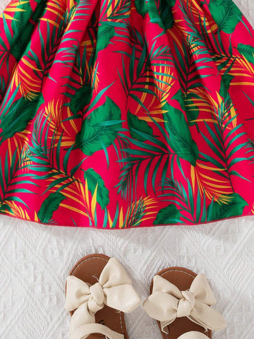 1pc Girls' Casual Digital Printed Sleeveless Cami Dress, Summer