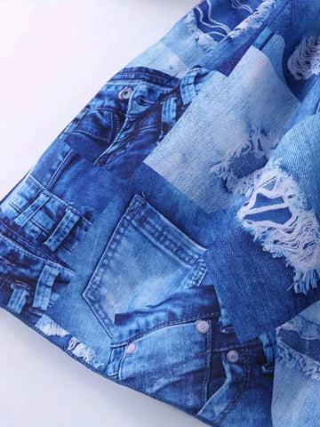 1pc Girls' Casual Style Denim-Look Cami Dress, Summer