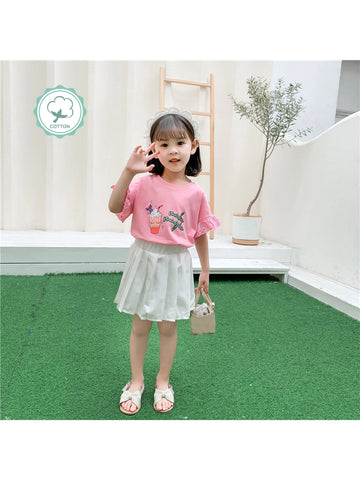 1pc Girls' Cute Yet Stylish Short Sleeve Thin Summer T-Shirt
