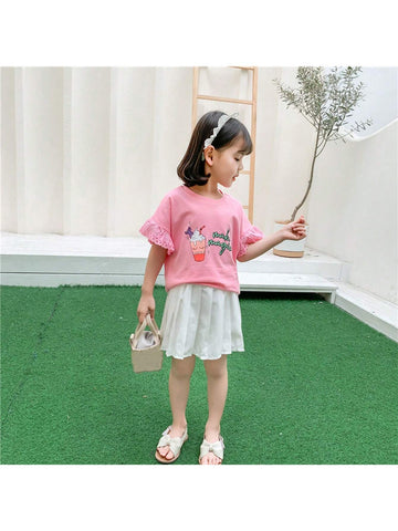 1pc Girls' Cute Yet Stylish Short Sleeve Thin Summer T-Shirt
