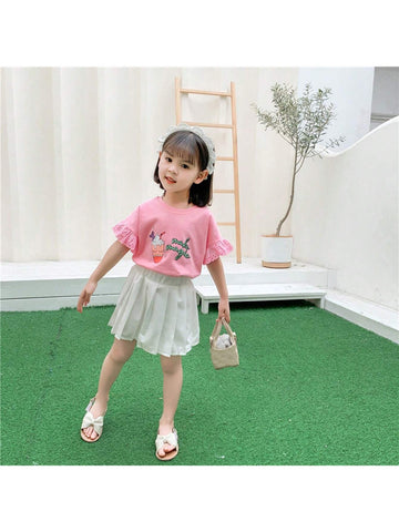 1pc Girls' Cute Yet Stylish Short Sleeve Thin Summer T-Shirt