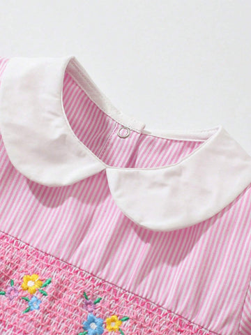 1pc Girls" Doll Collar Flower Embroidery Animal Patchwork Princess Dress, Pretty Girls" Summer Sundress