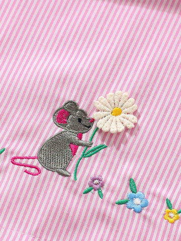 1pc Girls" Doll Collar Flower Embroidery Animal Patchwork Princess Dress, Pretty Girls" Summer Sundress