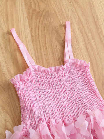 1pc Girls' Elegant Sweet Princess Dress With 3D Butterfly Embroidery, Tulle Mesh Overlay, Lovely Party/Holiday Dress