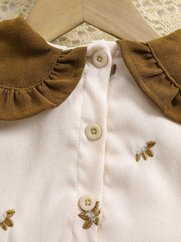 1pc Girls Embroidered Floral Collar Dress, Elegant & Gorgeous Midi Dress For Toddler & Little Girls