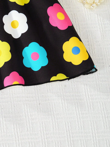 1pc Girls' Floral Print Casual Spaghetti Strap Dress, Refreshing Summer Vacation Style