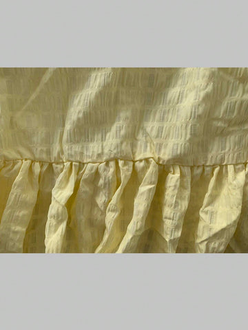 1pc Girls' Korean Style Sweet Puff Sleeve Round Neck Dress With Back Button Closure For Summer