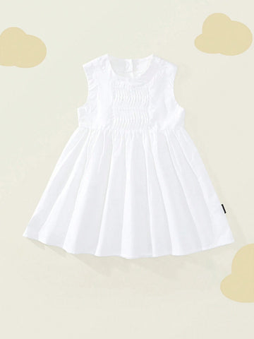1pc Girls' Minimalist Sleeveless Scoop Neck Vacation Style Tank Dress, Summer