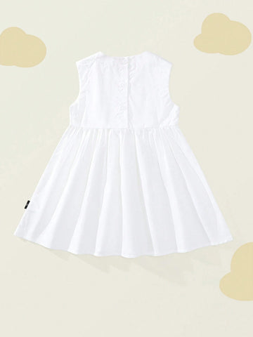 1pc Girls' Minimalist Sleeveless Scoop Neck Vacation Style Tank Dress, Summer