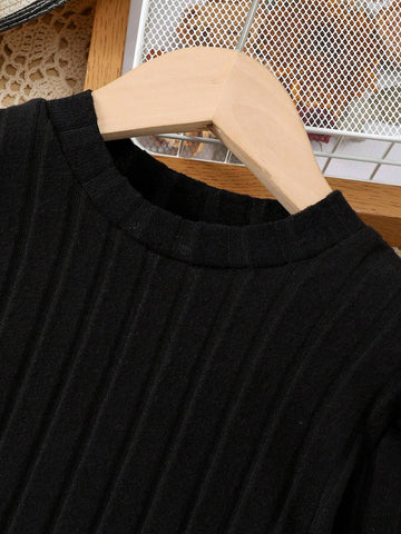 1pc Girls' Solid Color Bodycon Dress, Suitable For 4-7 Years Old, Autumn/Winter