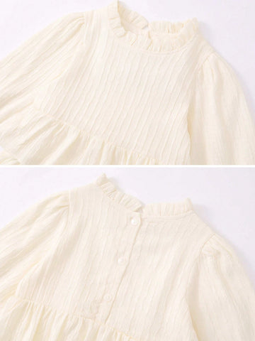 1pc Girls Stylish Ruffle Collar Long Sleeve Chiffon Cake Dress, Autumn