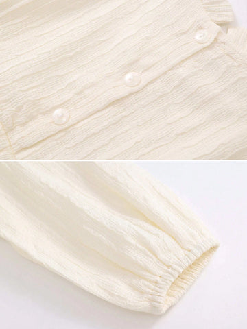 1pc Girls Stylish Ruffle Collar Long Sleeve Chiffon Cake Dress, Autumn