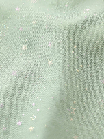 1pc Girls" Sweet Star Printed Sleeveless Dress With 3D Bow Decoration And Mesh Skirt For Summer