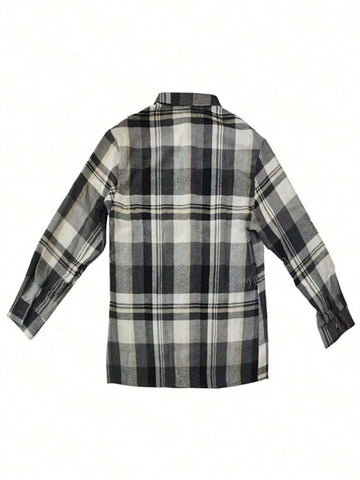 1pc Plaid Button-Down Long Sleeve Pocket Collar Casual Shirt