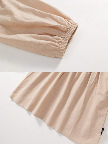 1pc Romantic French-Style Pure Cotton Solid Color Apricot Embroidered Lace Collar Sweet And Lovely Long-Sleeved Princess Dress A-Line Skirt For Girls, Vacation And Casual Wear In Spring And Autumn