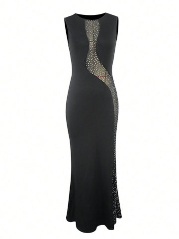 1pc Sequined Mermaid Hem Evening Party Dress, Suitable For Banquets And Gatherings