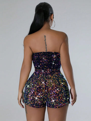 1pc Strapless Glitter Jumpsuit