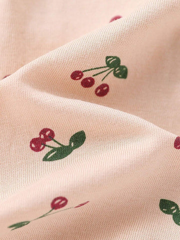 1pc Sweet Cherry Pattern Printed Girls' Vest Dress, Summer