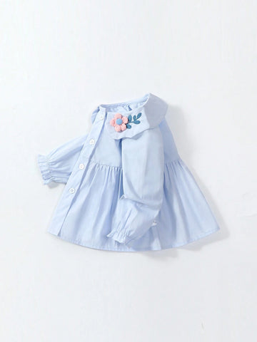 1pc Sweet Floral Embroidery Decor Long Sleeve Blouse For Toddler Girls, Spring/Fall