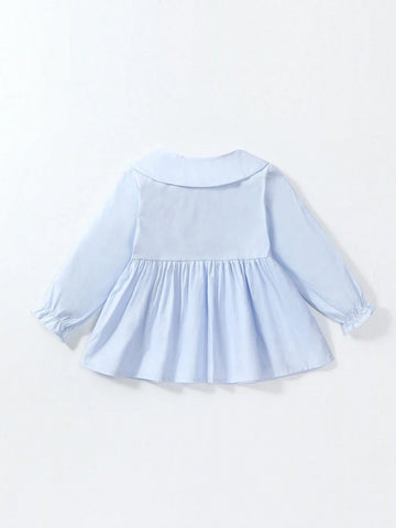 1pc Sweet Floral Embroidery Decor Long Sleeve Blouse For Toddler Girls, Spring/Fall