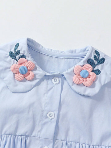 1pc Sweet Floral Embroidery Decor Long Sleeve Blouse For Toddler Girls, Spring/Fall