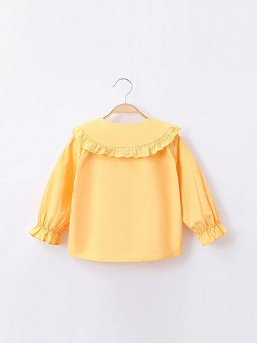 1pc Sweet Girls Peter Pan Collar Butterfly Decor Long Sleeve Shirt, Spring & Autumn